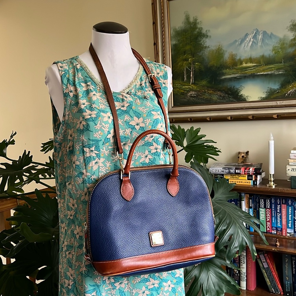 DOONEY & BURKE 💙 Pebble Grain Zip Satchel, Midnight Blue, gold, crossbody